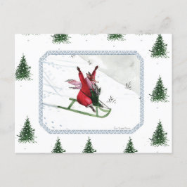 Winter Joy Fox Rabbit Roboggange Urlaub Postkarte