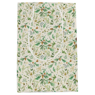 Winter Juniper Pine on Off White Gift Bag Mittlere Geschenktüte