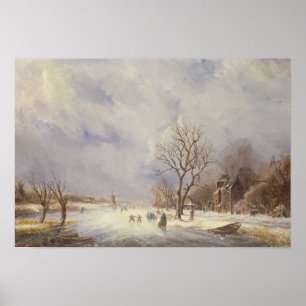 Winter-Kanal-Szene, 19. Jahrhundert Poster