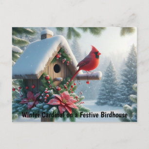 Winter Kardinal auf einem festlichen Geburtshaus Postkarte