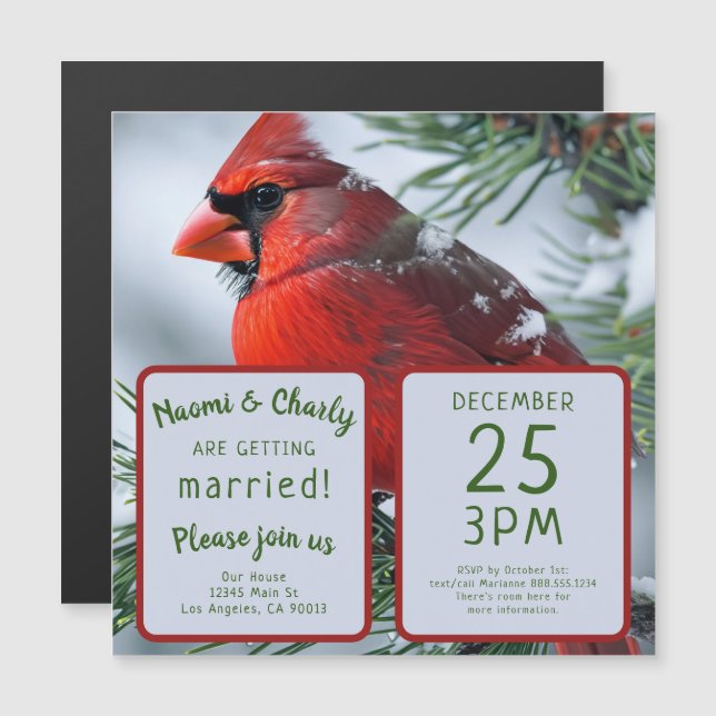 Winter Kardinal Bird RIP Memorial Weihnachts-Party Magneteinladung (Vorne/Hinten)