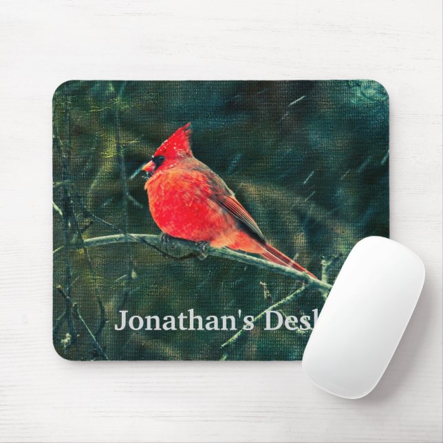 Winter-Kardinal im Schneesturm - Verbessert Mousepad (Mit Mouse)