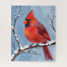 Winter-Kardinal-Rotvogel-Aquarellmalerei