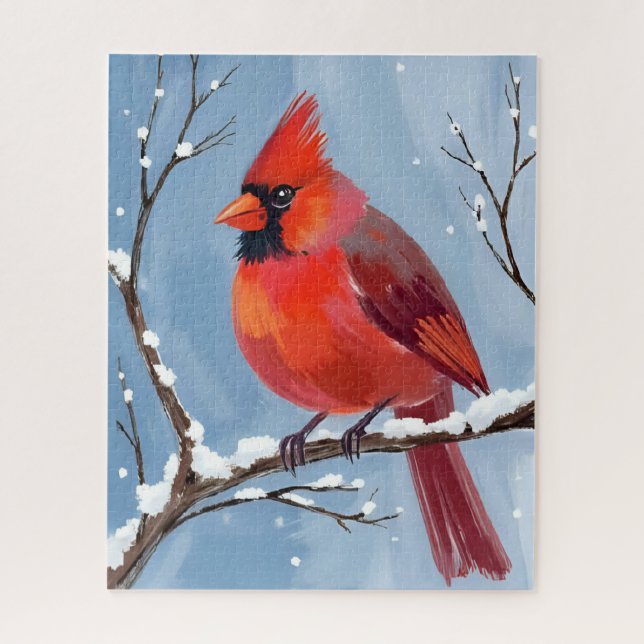 Winter-Kardinal-Rotvogel-Aquarellmalerei (Vertikal)