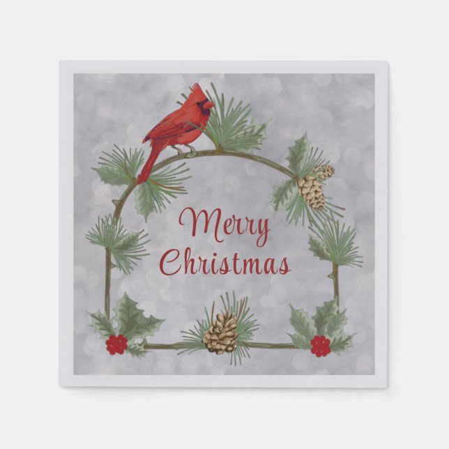 Winter Kardinal und Pines Papier Napkin Serviette (Vorderseite)
