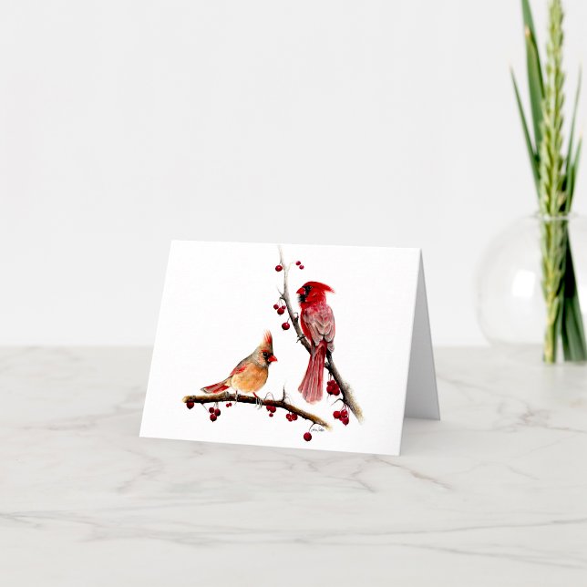 Winter Kardinals Berries Dankeskarte (Beautiful cardinal pair watercolor thank you notes from Jenn Steffen Art)