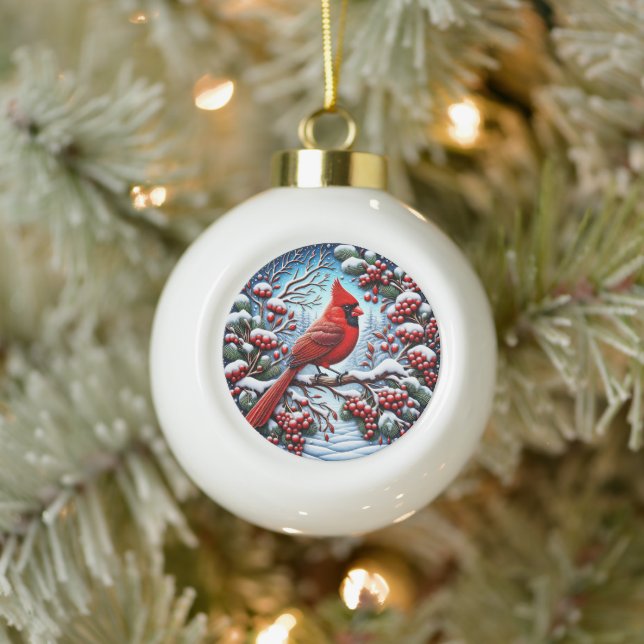 Winter Kardinals Lied" - Festliche Naturdekoration Keramik Kugel-Ornament (Baum)