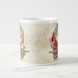 Winter-Kardinals-Paare mit Poinsettia Jumbo-Tasse