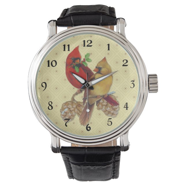 Winter Kardinals Pine und Holly Armbanduhr (Vorderseite)
