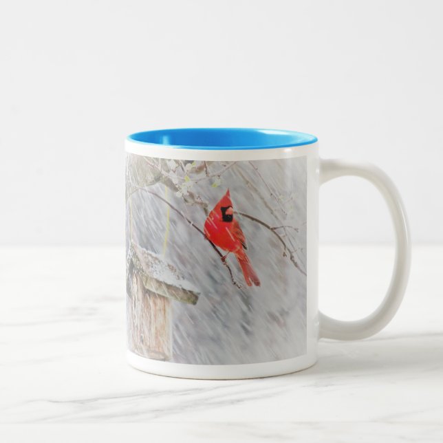 Winter-Kardinals-Tasse Zweifarbige Tasse (Rechts)