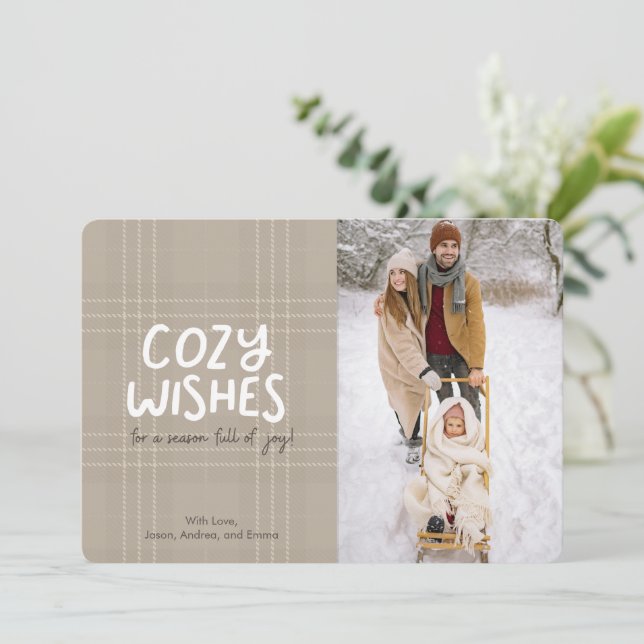 Winter Kariert Cosy wünscht Weihnachtskarte Einladung (Stehend Vorderseite)