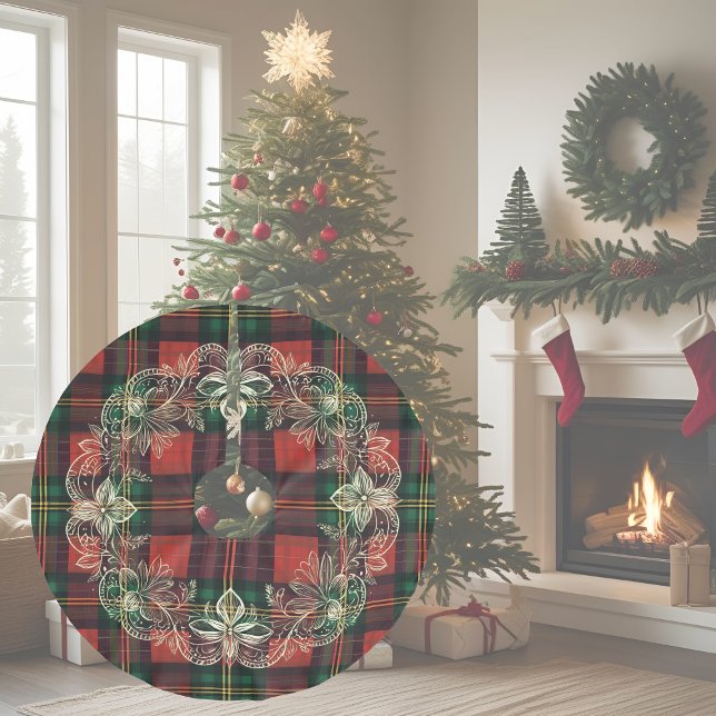 Winter Kariert und Spitzensport Polyester Weihnachtsbaumdecke (Von Creator hochgeladen)