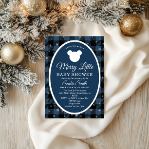 Winter-Karo-Merry-Little-Baby-Party Blau Einladung