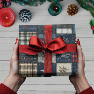 Winter-Karo-Retro-Weihnachts-Schneeflocke Geschenkpapier