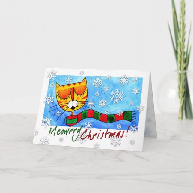 Winter-Katze - Meowrry Weihnachten! Karte (Vorderseite)