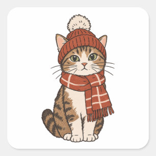 Winter-Katzenliebhaber - Süßer Winter-Katzen-Aufkl Quadratischer Aufkleber