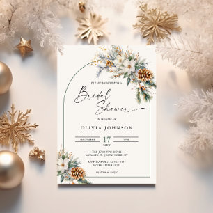 Winter-Kiefer-Weiß-Blumen-Bogen-Brautparty Einladung