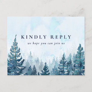 Winter-Kiefernwald-Songwunsch-RSVP-Postkarte Einladungspostkarte