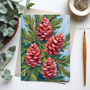 Winter Kiefernzapfen   Natur-Aquarellmalerei Postkarte