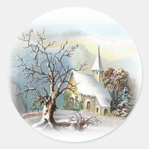 Winter-Kirche Runder Aufkleber