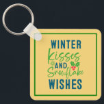 Winter Kisses And Snowflake Wishes-51963 Schlüsselanhänger<br><div class="desc">Cozy winter quote design featuring “Winter Kisses And Snowflake Wishes.” Perfect for holiday gifts,  Christmas outfits,  and seasonal winter apparel. (Design code-51963).</div>