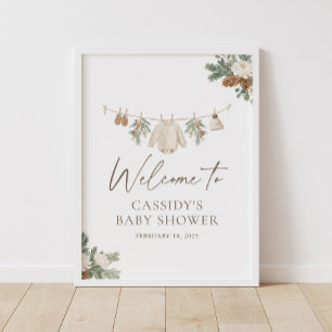 Winter-Kleiderleine-Baby-Shower-Willkommensschild Poster