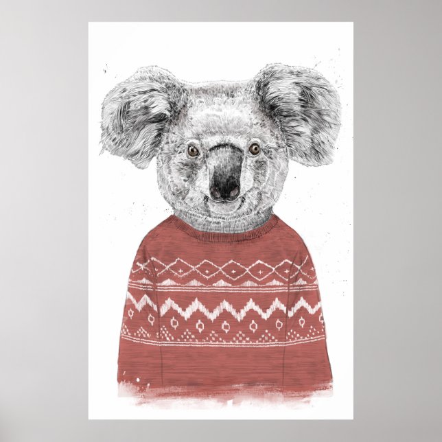 Winter koala (rot) poster (Vorne)