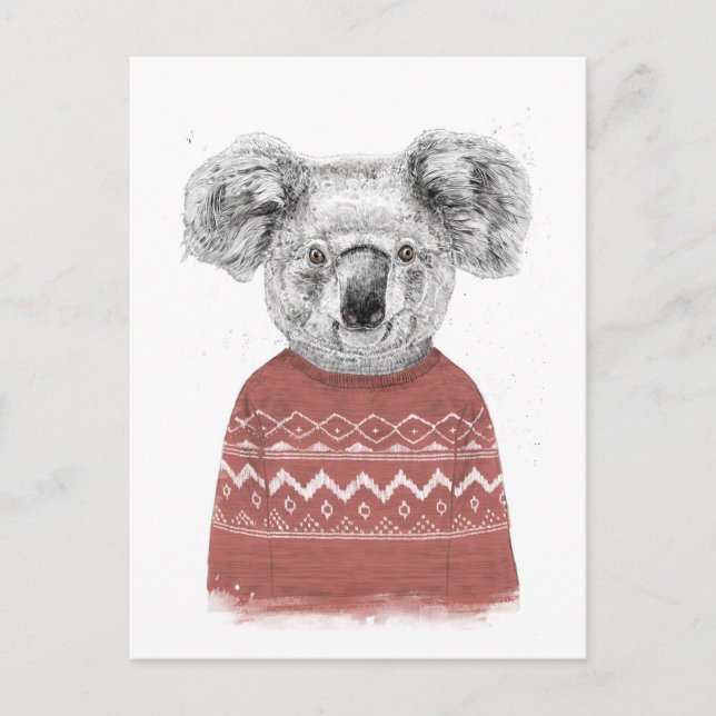 Winter koala (rot) postkarte (Vorderseite)