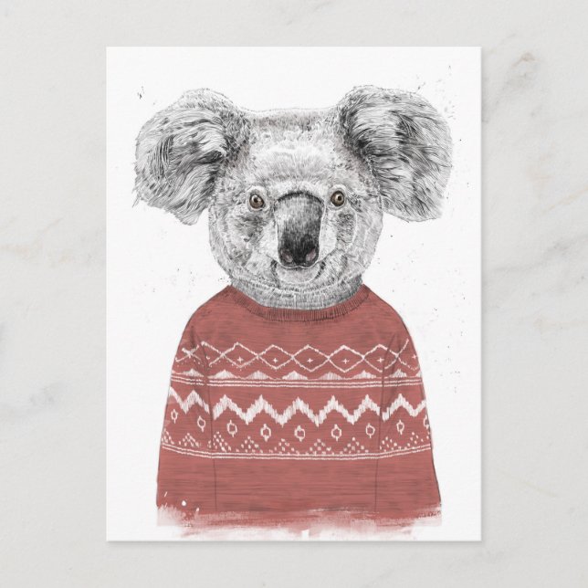 Winter koala (rot) postkarte (Vorderseite)