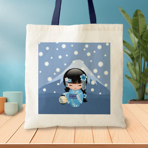 Winter Kokeshi Doll - Blue Kimono Geisha Girl Tragetasche