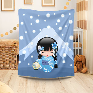 Winter Kokeshi Doll - Blue Mountain Geisha Girl Fleecedecke