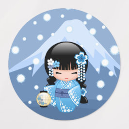 Winter Kokeshi Doll - Blue Mountain Geisha Girl Kinderetiketten