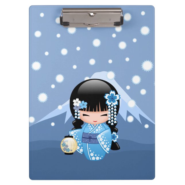 Winter Kokeshi Doll - Blue Mountain Geisha Girl Klemmbrett (Vorderseite)