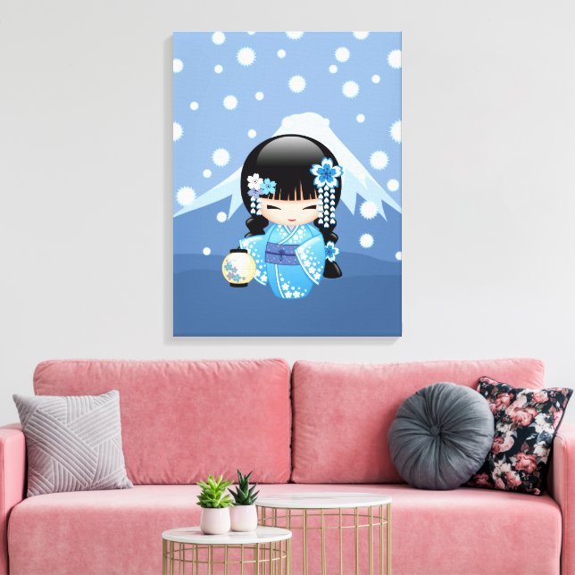 Winter Kokeshi Doll - Blue Mountain Geisha Girl Leinwanddruck (Insitu (Wohnzimmer))