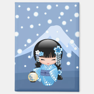 Winter Kokeshi Doll - Blue Mountain Geisha Girl Magnet
