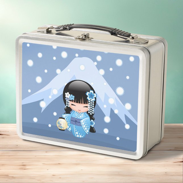Winter Kokeshi Doll - Blue Mountain Geisha Girl Metall Brotdose (Von Creator hochgeladen)