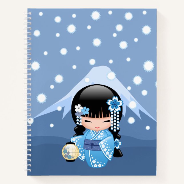 Winter Kokeshi Doll - Blue Mountain Geisha Girl Notizbuch (Vorderseite)