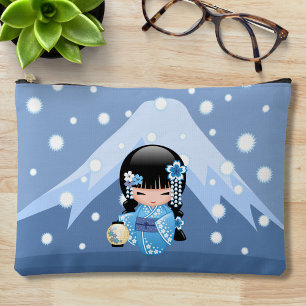 Winter Kokeshi Doll - Blue Mountain Geisha Girl Zubehörtasche