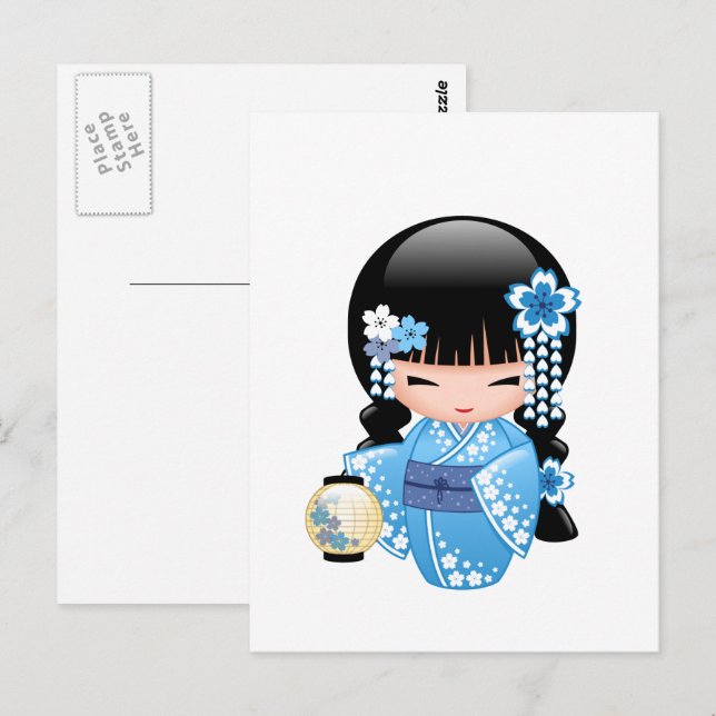 Winter Kokeshi Doll - Geisha Girl Postkarte (Vorne/Hinten)