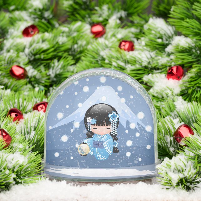 Winter Kokeshi Geisha Blue Girl Snow Globe Schneekugeln (Weihnachten)