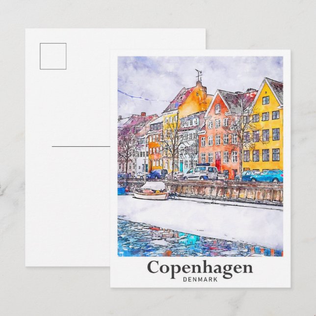 Winter Kopenhagen Dänemark Wasserfarbe Hand gezoge Postkarte (Vorne/Hinten)