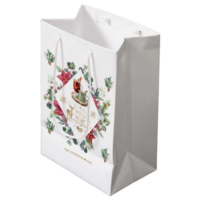Winter Kranz Script wünschen Ihnen ein frohes Weih Mittlere Geschenktüte (Vorderseite Schrägansicht)