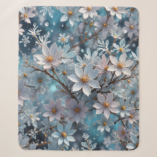 Winter Kristallfrost Sakura Blume Sherpa Blanket Sherpadecke (Vorderseite)