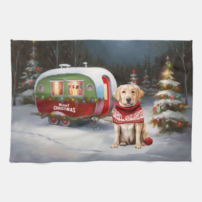 Winter Labrador Caravan Weihnachtsabenteuer Geschirrtuch (Horizontal)