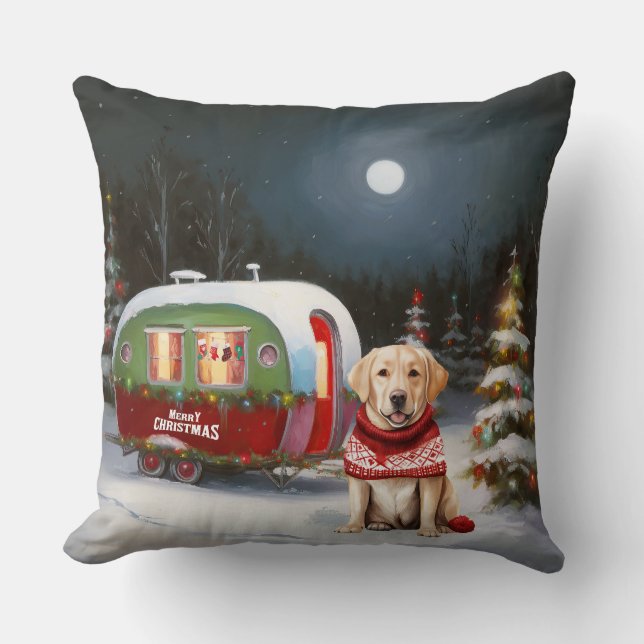 Winter Labrador Caravan Weihnachtsabenteuer Kissen (Vorderseite)