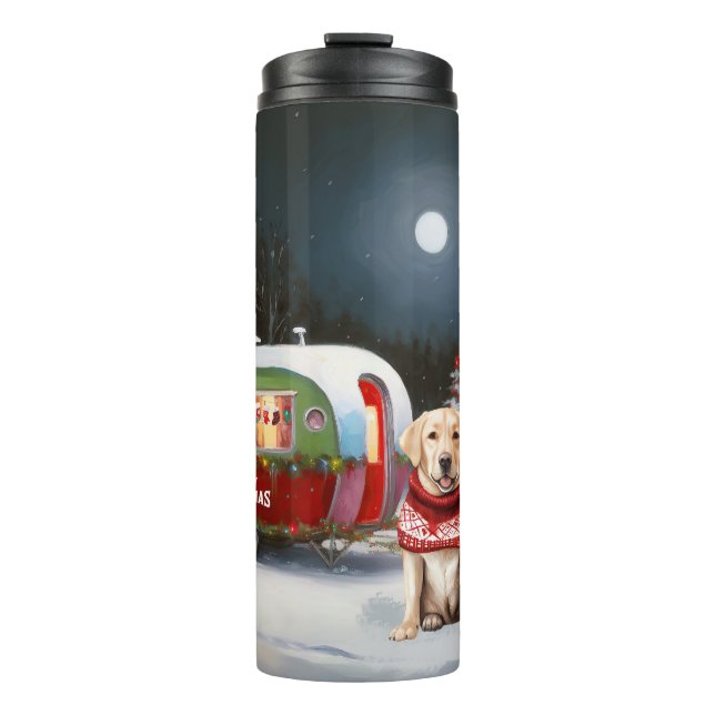 Winter Labrador Caravan Weihnachtsabenteuer Thermosbecher (Vorderseite)