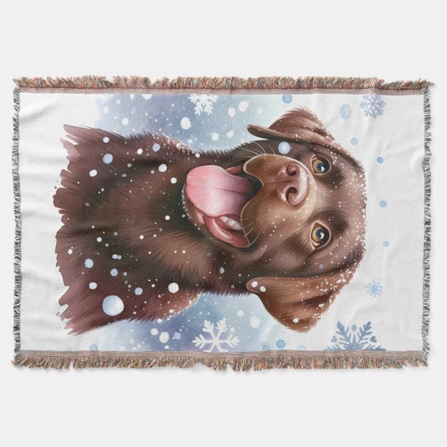 Winter Labrador Retriever Dog Snowflakes Holiday Decke (Vorderseite)