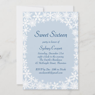 Winter Lace Icy Blue 16 . Geburtstag Einladung