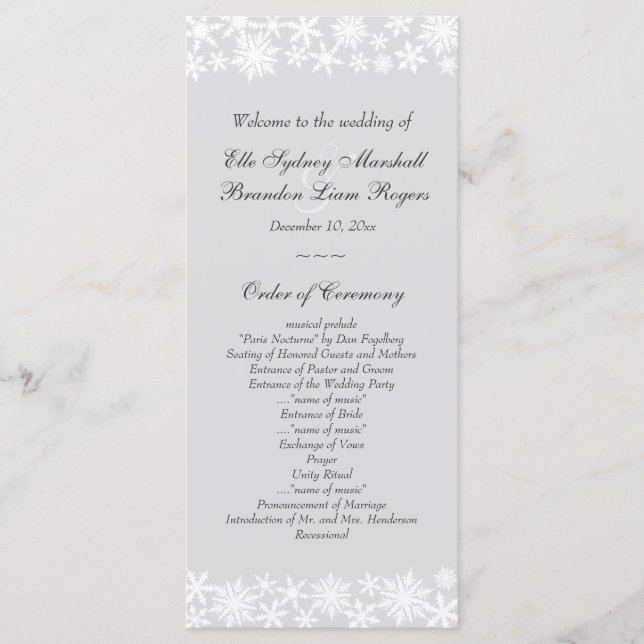 Winter Lace on Gray Wedding Program Programm (Vorderseite)