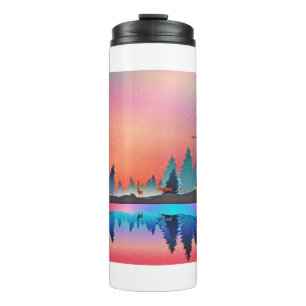 Winter Lake Animals Forest Water Snow Deer Fox Thermosbecher